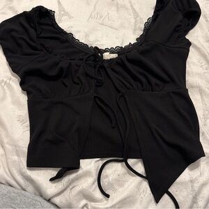 Elegant Black Lace Trimmed Women's Top